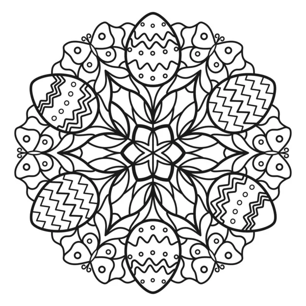 Rundes Schwarzes Mandala Mit Ostereiern Verziert — Stockvektor