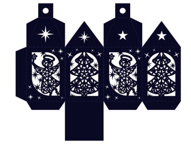 Açık uçlu bir ringa kemiği ve bir melek olan Noel süsleme feneri. Yeni Yıl Dekorasyonu ve Kesim Kalıbı.