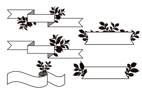 Set Von Horizontalen Banner Mit Blättern Silhouetten — Stockvektor