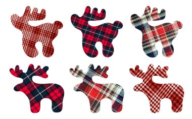 Karman çorman bir geçmişi olan Noel geyiği. Etiketler, dekoratif öğeler, mıknatıslar, kesilip süslemelere dönüştürülebilir, figür kartpostal olarak kullanılabilir, kumaşa uygulanabilir.