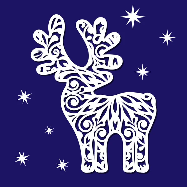 透かし彫りの柄のクリスマス鹿のシルエット 切断用ステンシル — ストックベクタ