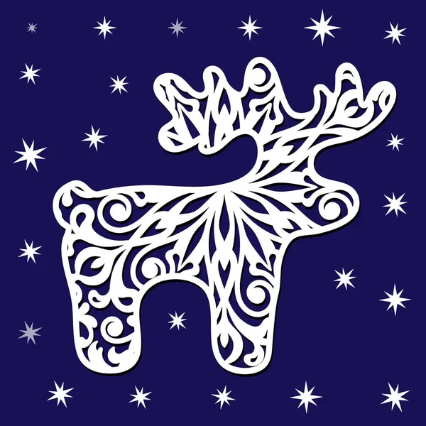 透かし彫りの鹿の形をしたクリスマスのステンシル ベクトル — ストックベクタ