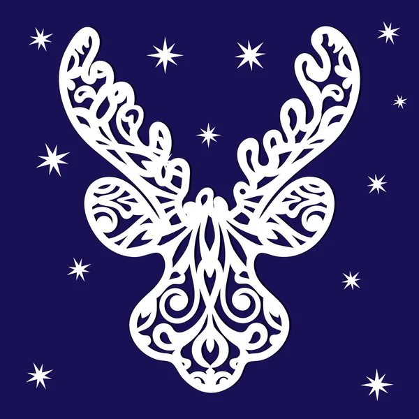 鹿の頭の触角を持つステンシル 装飾カットファイル — ストックベクタ