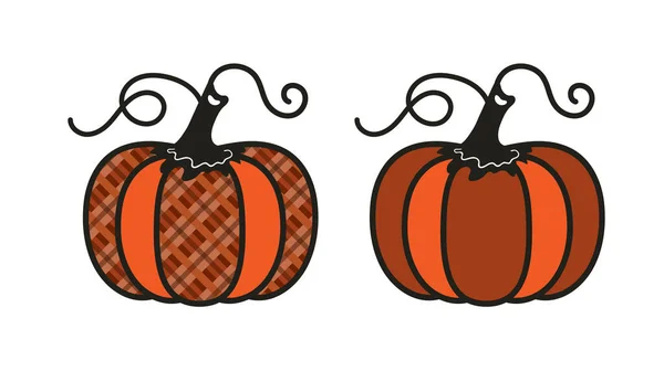 Deux Citrouilles Décoratives Avec Motif Carreaux Une Couleur Orange Illustration — Image vectorielle