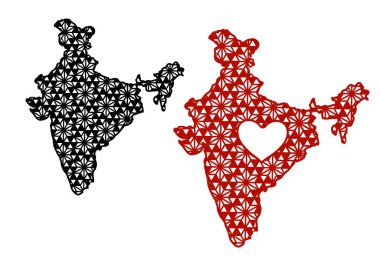 Hindistan, dekoratif geometrik desenli ve kalp hatlı. Kes ve Yüceltme Dosyası.