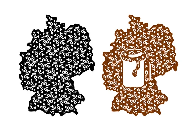 Duitsland Schets Met Bier Mok Omtrek Decoratieve Geometrische Patroon Snij — Stockvector