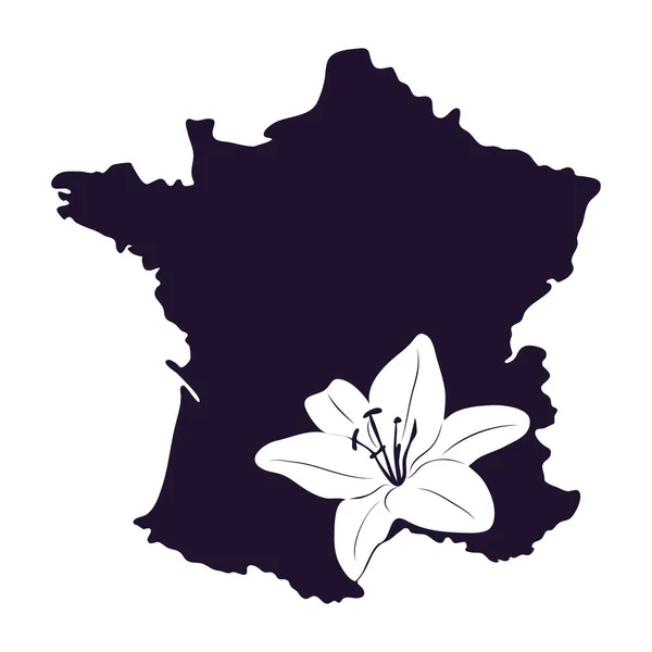 Frankreich Schablonenkarte Mit Lilienblüte Ausschneiden Und Sublimieren — Stockvektor