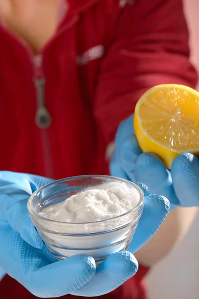 Natural detergent product with bicarbonate and lemon — Stock Photo, Image