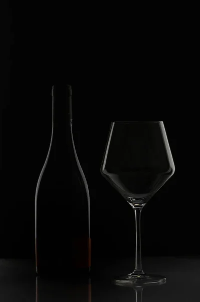 Bottle Wine Glass Black Background Studio — Stock Photo, Image