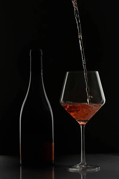 Bottle Red Wine Glass Black Background Studio — Stock Photo, Image
