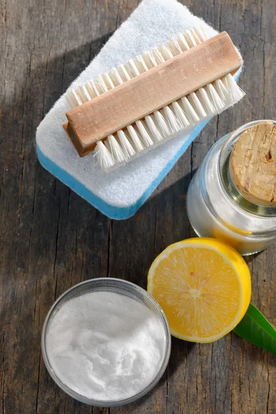 Tools and sodium bicarbonate for house cleaning — Stock Photo, Image