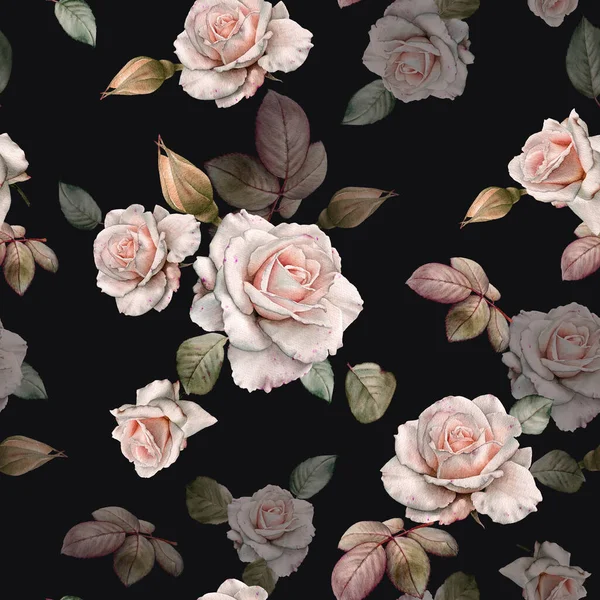 Floral Seamless Pattern Watercolor White Roses — Stock Photo, Image