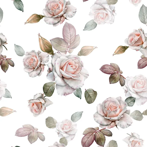 水彩缤纷的白玫瑰花纹无缝图案 — 图库照片#
