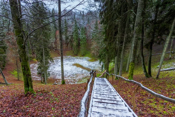 Velnio duobe oder Teufelsgrube, ungewöhnliches geologisches Phänomen, beeindruckende unterirdische Höhle im Regionalpark Aukstadvaris in Litauen. — Stockfoto