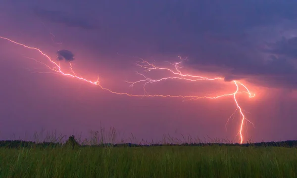 Lightning with with beautiful purple morning light — Stock Photo, Image