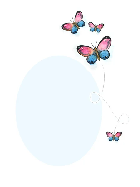Quadro com borboletas aquarela — Fotografia de Stock