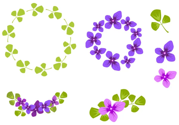 Yeşil yaprakları ve menekşe çiçek çelenk