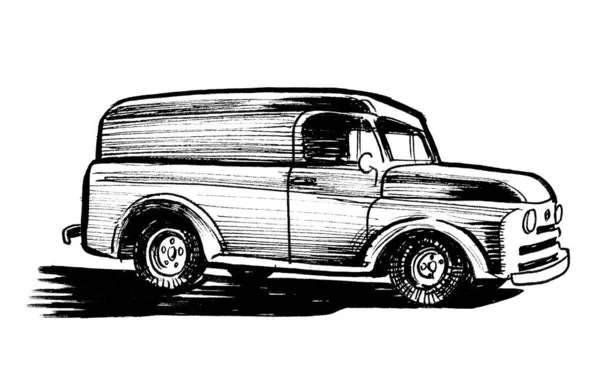 Camion Retrò Inchiostro Disegno Bianco Nero — Foto Stock