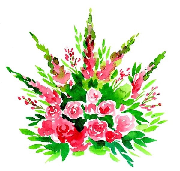 Buquê Flores Coloridas Verão Pintura Aquarela — Fotografia de Stock