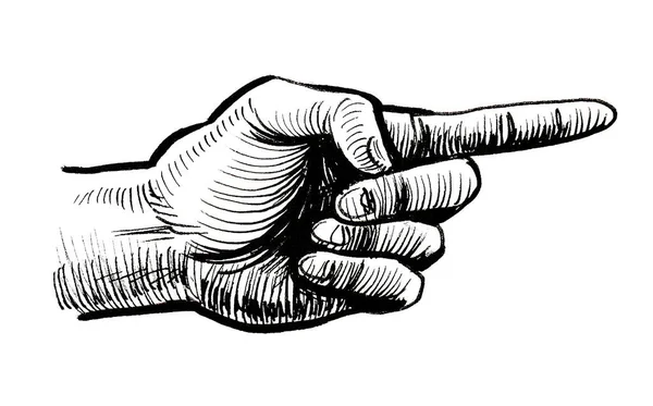 Hand Pointing Right Ink Black White Drawing — Stock Photo, Image