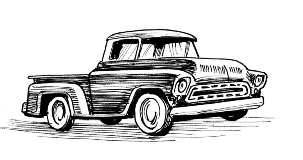 Camion Vintage Rétro Encre Dessin Noir Blanc — Photo