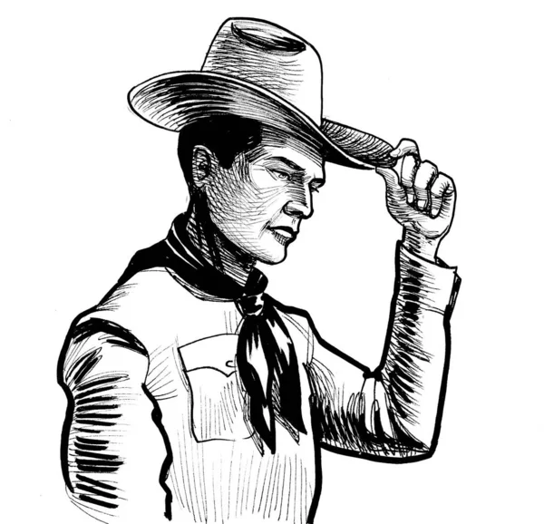 Personagem Cowboy Americano Tinta Desenho Preto Branco — Fotografia de Stock