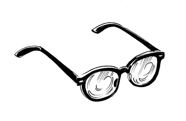 Pair Glasses Ink Black White Drawing — Stock Photo, Image