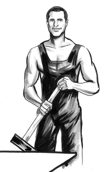 Blacksmith Hammer Ink Black White Drawing — Stock Photo, Image