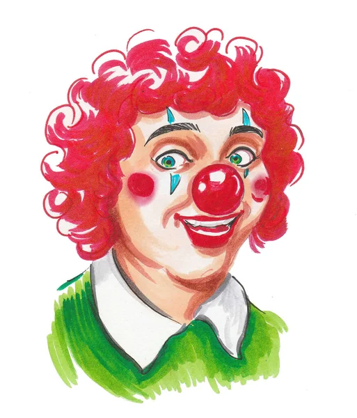 Gelukkig Clown Gezicht Inkt Aquareltekening — Stockfoto