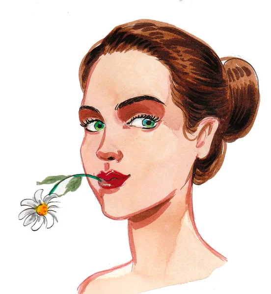 Csinos Virággal Tinta Akvarell Rajz — Stock Fotó
