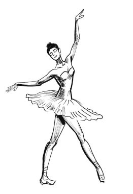 Dans eden bir balerinin siyah beyaz çizimi