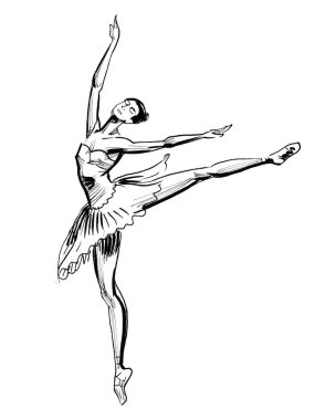 Dans eden balerin. Dans eden bir balerinin siyah beyaz çizimi