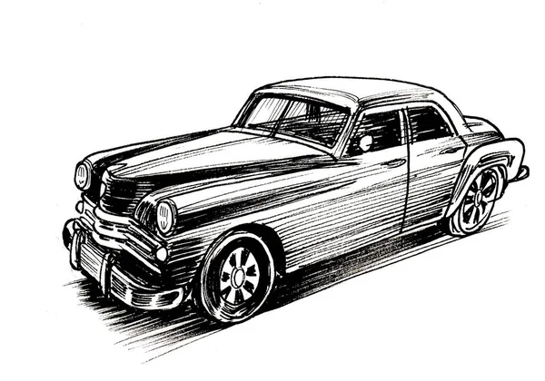 ヴィンテージ高級車 墨と白のドローイング — ストック写真