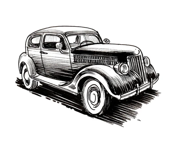 Automóvil Americano Vintage Dibujo Blanco Negro Tinta — Foto de Stock