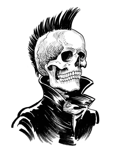 Esqueleto Punk Casaco Couro Tinta Desenho Preto Branco — Fotografia de Stock