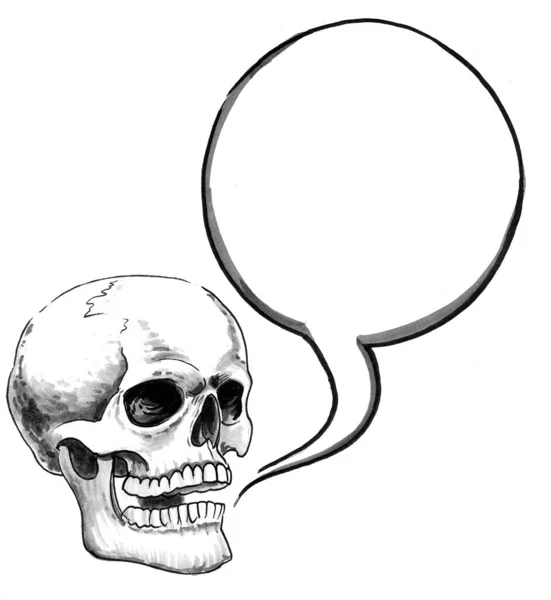 Konuşan Insan Kafatası Mürekkep Siyah Beyaz Çizim — Stok fotoğraf
