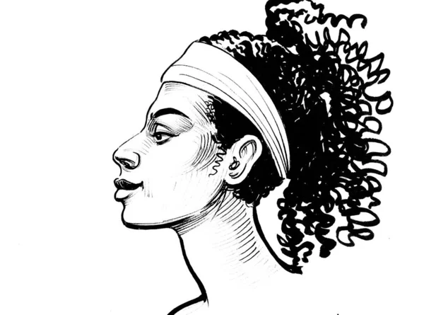 Hermosa Mujer Negra Dibujo Tinta —  Fotos de Stock