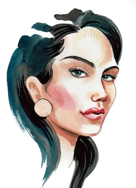 美しい女性の顔 水墨画 — ストック写真