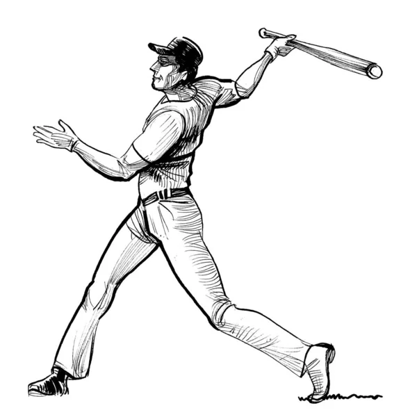 Giocatore Baseball Inchiostro Disegno Bianco Nero — Foto Stock