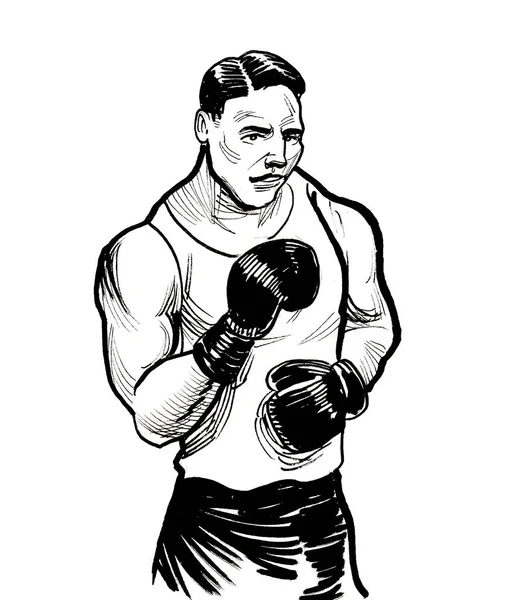 Athlète Boxe Encre Dessin Noir Blanc — Photo