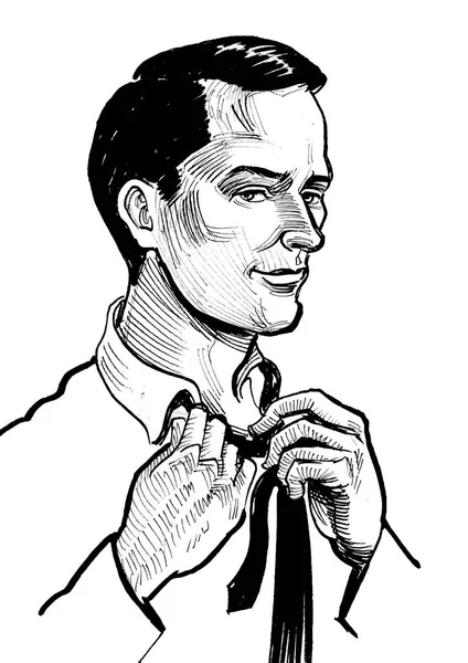 Dżentelmeński Krawat Czarno Biały Rysunek Atramentu — Zdjęcie stockowe