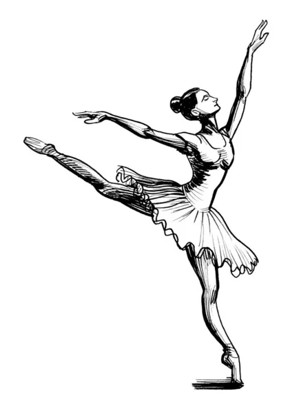 Bailando Hermosa Bailarina Dibujo Blanco Negro Tinta — Foto de Stock