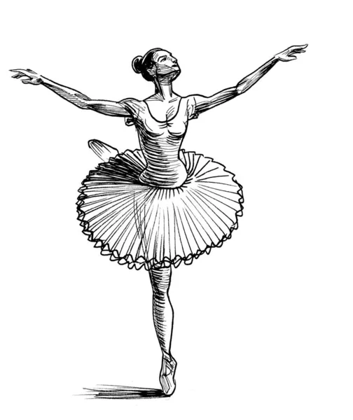 Bailarina Bailarina Ilustración Blanco Negro Tinta — Foto de Stock
