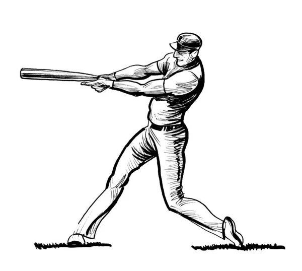 Beyzbol Oyuncusu Mürekkep Siyah Beyaz Çizim — Stok fotoğraf