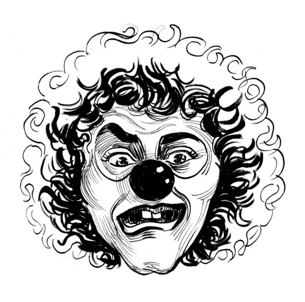 Payaso Aspecto Loco Dibujo Blanco Negro Tinta —  Fotos de Stock