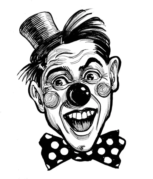 Payaso Sonriente Dibujo Blanco Negro Tinta —  Fotos de Stock