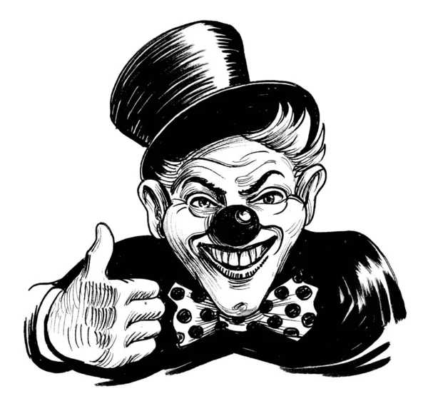 Payaso Sonriente Dibujo Blanco Negro Tinta —  Fotos de Stock