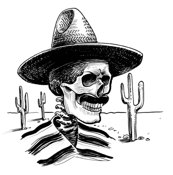 Död Mexikan Öknen Bläck Svart Och Vitt Ritning — Stockfoto