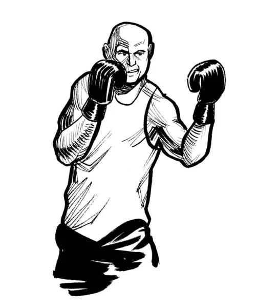 Ink Black White Sketch Boxing Sportsman — Stock Photo, Image