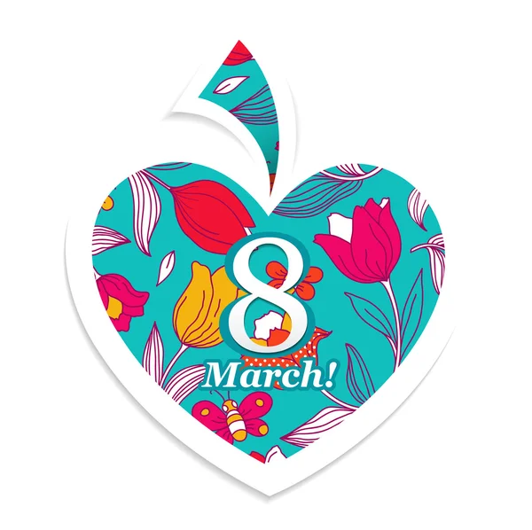 Greeting card 8 March in form of heart. — Stock Vector